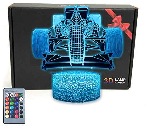 MARZIUS Sportwagen 3D LED-Nachtlicht,3D-Optische Illusion Nachtlicht, 16 Farben,für Mann Frau Kinder Junge Mädchen Geschenk (F1 Auto 2)