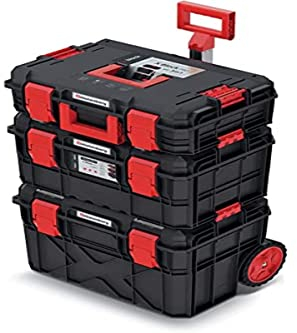 Juego de 3 cajas de herramientas 3 en 1 con ruedas para taller, resistente al polvo y al agua, plástico, 546 x 380 x 870 mm