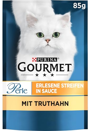 GOURMET Perle Erlesene Streifen Katzenfutter nass, mit Truthahn, 26er Pack (26 x 85g)