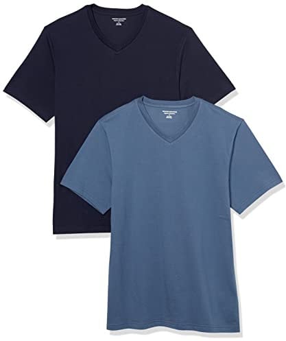 Amazon Essentials Men's Short-Sleeve V-Neck T-Shirts, Pack of 2, Dark Blue/Navy, M