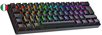Ranked N60 Nova Tastiera da Gioco Meccanica Mini 60% | Hotwap Gaming Keyboard | 62 Tasti Retroilluminati LED RGB | Cavo USB | Per Mac, PC Windows | Layout italiano QWERTY (Nero, Gateron Brown)