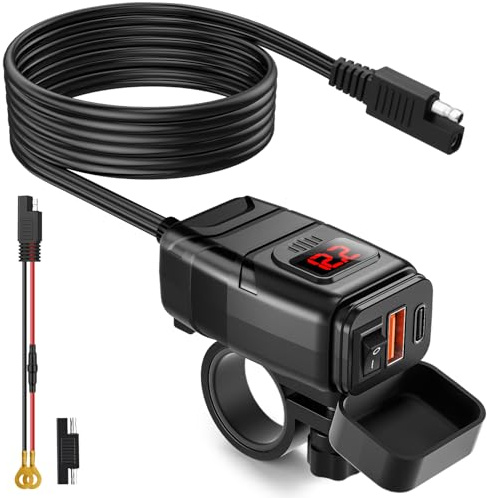 Extractme Chargeur de téléphone pour Moto, 6,4 A Double USB de Type C PD et Charge Rapide 3.0 avec voltmètre et Interrupteur Marche/arrêt, Accessoires de Moto étanches pour téléphone, Tablette, GPS,