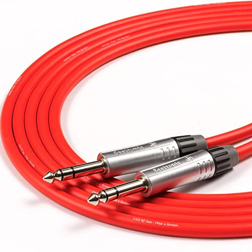 Copper Cables by designacable.com 1.2m - Red Tourgrade Balanced TRS Jack to Jack Lead - Handmade in the UK using foxTWO Cable & Seetronic MP3X Jacks.