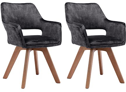 byLIVING Esszimmerstuhl 2er Set Klara/Vintage-Samt anthrazit/Gestell Massivholz/Sitzschale 360° drehbar/Esszimmerstuhl/Küchenstuhl/B 52, H 89, T 63,5 cm