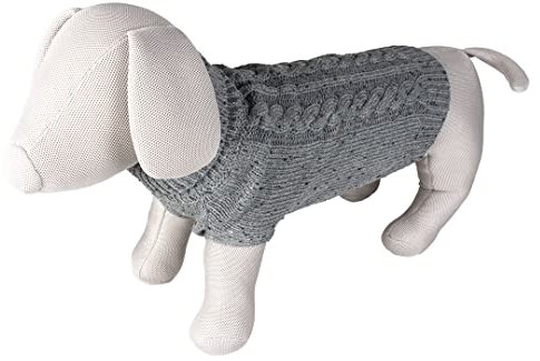 duvoplus, Hundepullover Cozy S – 40 cm, Grau, Strickpullover mit Zopfmuster, leicht über den Kopf zu ziehen, 100% Acrylwolle, mit Zwei Löchern für die Vorderbeine