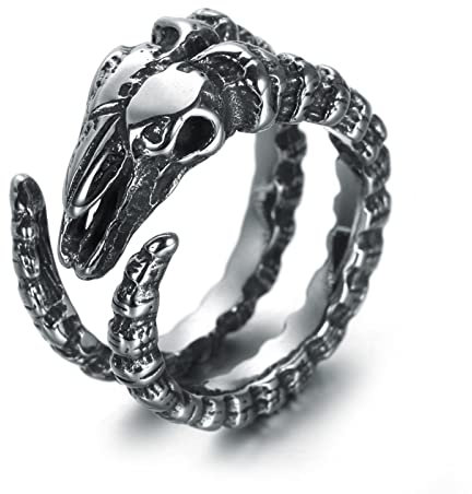 Ring Edelstahl Gothic, Verlobungsring Herren Silber Schwarz Gotisches Ziegenhorn Ringe Herren Größe 70 (22.3)