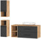 Planetmöbel Badmöbelset Waschtischunterschrank LUX 120 cm Gold Eiche/Anthrazit OHNE Waschbecken mit 2X Midischrank Gold Eiche/Anthrazit