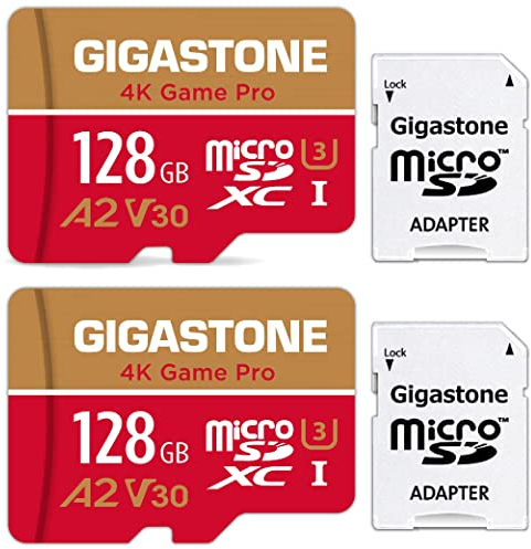 [5-Yrs Free Data Recovery] GIGASTONE 128GB Micro SD Card 2 Pack, Game Pro MAX, Up to 120/80 MB/s, MicroSDXC Memory Card for Nintendo-Switch 1, SteamDeck, 4K UHD Video, UHS-I A2 V30 U3 C10 with Adapter