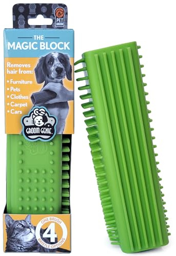 Groom Genie Magic Pet Block Brush Dog Cat Hair Remover for Sofa Furniture Carpet Clothing (Field Green)