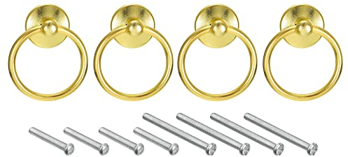 QUARKZMAN 4Stk Rund Ring Griffe Schubladen Knöpfe Gold Kreis Schublade Handgriffe Einzelnes Loch für Kommode Schrank Kleiderschrank