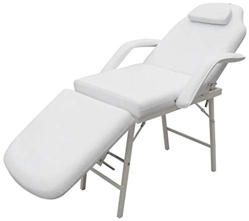 JUNZAI Kosmetikstuhl Tragbar, Massagestuhl, Kosmetik Liege, Tantra Liege, Behandlungsliege, Pediküre Stuhl, Fusspflege Stuhl, Bett Für Wimpernverlängerung, Kunstleder 185×78×76 cm Weiß