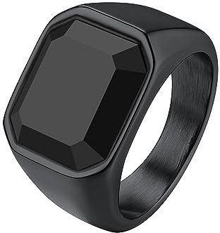 Richsteel Bague Homme Anneau Pierre Agate Noire Bague Acier Enfant Poing Force Acier Inoxydable Taille 54 Noir