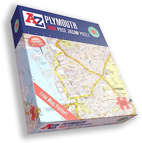 Great Britain A-Z Map of Plymouth 1000 Piece Jigsaw Puzzle – Exclusive Street Map – Includes Guide Print & City Index – Nostalgic Gift Mapping Fun for Adults