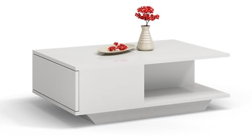 VBChome Kaffeetisch 90 x 60 x 42 cm Weiß Glanz Couchtisch Wohnzimmertisch Teetisch Beistelltisch Sofatisch Modern Wohnzimmer Büro Weiß Glanz