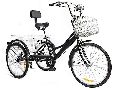 24 Zoll Dreirad für Erwachsene - 7-Gang Erwachsenes Dreirad mit Rückenlehne Sitz 3-Räder Fahrrad Höhenverstellbarer Cruiser Trike mit 2-Einkaufskorb Pedal Radfahren Fahrrad Für Erwachsene Jugend