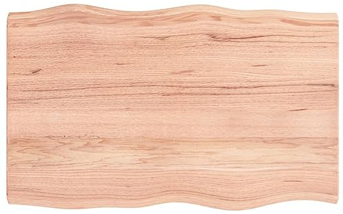 vidaXL Tischplatte, Holzplatte für Tisch Esstisch Couchtisch, Massivholzplatte Handgefertigt mit Baumkante, Ersatztischplatte, Hellbraun 80x50x(2-4) cm Massivholz Behandelt