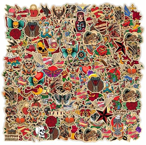 Taeekiy 100Pcs Vintage Graffiti Tattoo Stickers Packs for Adults Mens Teens,Cool Retro Halloween Skull Horror Stickers Bulk Decor for Laptop Water Bottle Phone Skater
