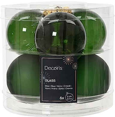 Weihnachtskugeln Glas 6cm x 6 Stück Christbaumkugeln Set Piniengrün tannengrün - waldgrün - weihnachtsgrün