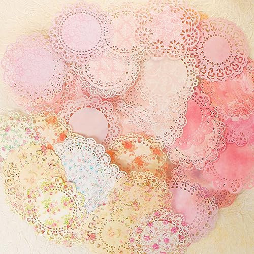 60 pezzi di carta in pizzo per album di ritagli di carta rosa rotonda in pizzo per diari spazzatura estetici scrapbooking forniture di diario carta decorativa per materiali di scrapbooking