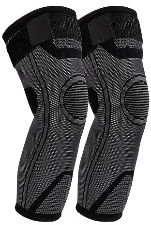 Ajustable Rodillera de Compresión de Pierna Completa Hombres y Mujeres Elasticas Rodilleras Largas Para Deportes, Correr, Baloncesto, Artritis, Dolor Articular (XL, negro)
