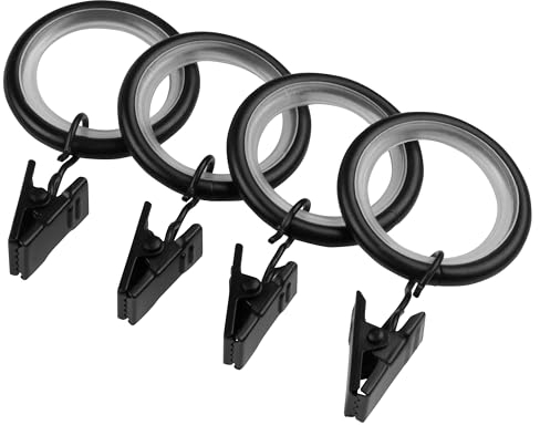 RENA Gardinenringe mit Klammern Vorhangringe-Set mit Clips für Gardinenstange 19 mm Vorhang-Clips Gardinen-Klammern aus Metall Schwarz Matt 10 Stück