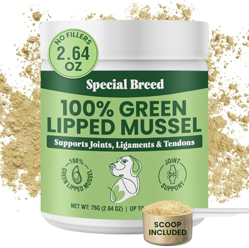 Green Lipped Mussel Powder for Dogs & Cats - 100% New Zealand Green Lipped Mussels - Natural Hip & Joint Supplement for Joints, Tendons, Ligaments, Muscles - 75 Grams - Up to 250 Servings