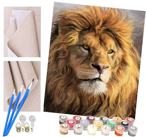 Peinture par Numéro Adultes animal à tête de lion avec Pinceaux et Acryliques Bricolage Peintures Kits pour Enfants Seniors Débutant, pour la Décoration Intérieure Maison