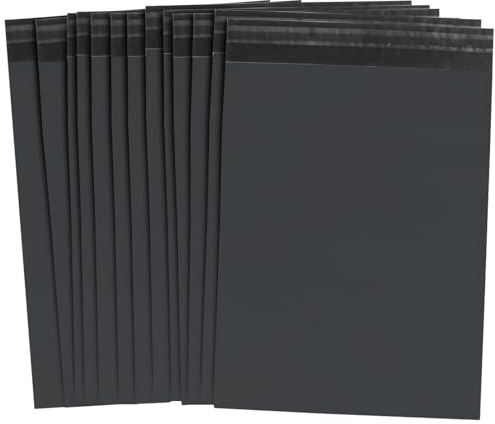 100 Versandtaschen, schwarz, Kunststoffumschläge (229 x 305 mm) | Selbstklebend für Postkarten, Pakete für Sendungen, aus Kunststoff, verschiedene Umschläge