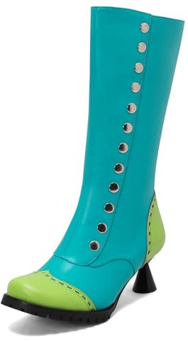 MJIASIAWA Donna Tacco Gattino Punta Rotonda Stivali Alti Esteriore Equestrian Riding Warm Classico Booty Zip Spikes Bicolori Scarpe Verde Numero 44 EU/46 Asiatico