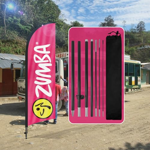 QSUM Zumba Federflagge, 2,4 m Werbung Swooper Flagge mit Stangen-Kit, Erdspieß, Zumba Schild für Unternehmen und Schaufenster