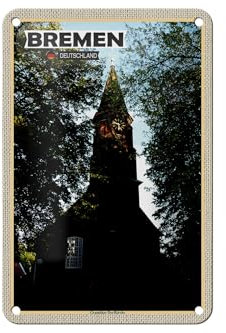 FEMER Blechschild Städte Bremen Grambiker Dorfkirche 12x18cm Dekoration