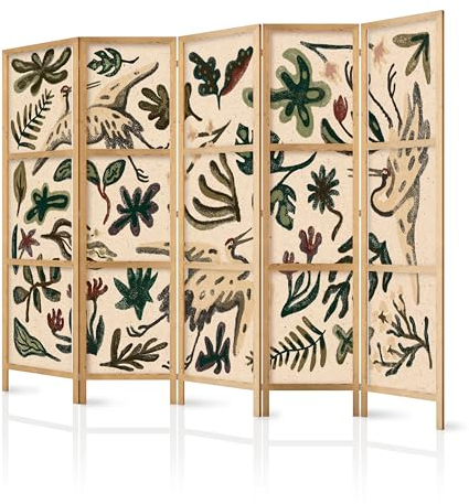 murando - Paravent Innen Raumteiler Holz Botanik Abstrakt 225x172 cm 5-teilig Japanische Trennwand Raumtrenner Room Divider Mobiler Sichtschutz Spanische Wand Raum Abtrennung Natur b-A-10439-bh-b