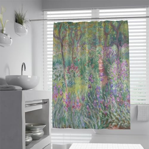 UERWOWELL Impression Shower Curtains Sets Claude Monet the Artist's Iris Garden at Giverny Shower Curtain Set Quick Dry Easy Care Bath Curtains 90x180 cm