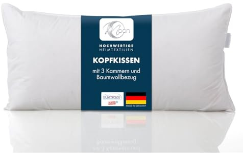 Moon Kopfkissen mit 3 Kammern und Baumwollbezug ca. 40x80 cm aus canadischen Daunen und Federn (500g)