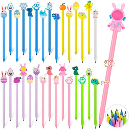yuechen 30 Ewiger Bleistift,Unendlicher Bleistift Kinder Mitgebsel,Cartoon Tiere Tintenlose Bleistifte,Mitgebsel Kindergeburtstag gastgeschenke