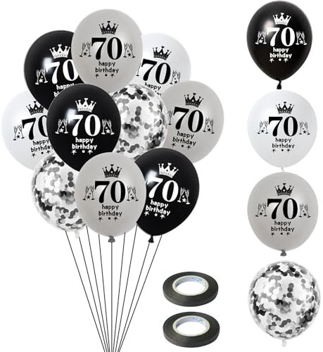 Luftballon 70. Geburtstag Mann Frauen Deko 14 Stück Schwarz Silber weiß Ballons 70. Geburtstag Dekoration 70 Latex Ballon Geburtstagsdeko 70 jahre Frauen Männer Party deko