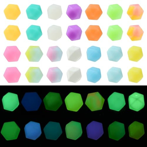 UR URLIFEHALL Lot de 50 perles hexagonales lumineuses en silicone de 14 mm pour bijoux, loisirs créatifs, décoration d'intérieur