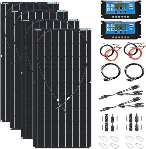 PPGE Home Kit de panneau solaire hors réseau 1200 W, 4 panneaux solaires flexibles 300 W 18 V, module PV monocristallin avec contrôleur 40 A