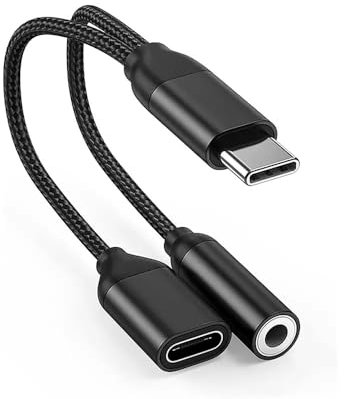 USB C Headphone Adapter - 2 in 1 USB C to 3.5 mm Aux Jack Adaptor + PD 60W Fast Charging Dongle Adaptor Earphone/Headphone for iPhone 16e 16 15 Pro Max Android Samsung Galaxy, Google Pixel USB Type C