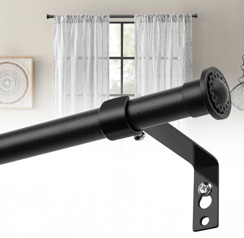Gardinenstange, 71-347cm Gardinenstange aus Edelstahl Vorhangstange Verstellbare Beschläge Set mit Halterungen - 16 mm Durchmesser Gardinenstange Stil Rustikal/Mattschwarz