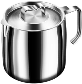Pichet à Huile de Crépine Pot à huile en acier inoxydable ne pend pas l'huile Réservoir de stockage d'huile de saindoux de grande capacité for la maison Filtre à friture Pot à scories d'huile(1.5L)