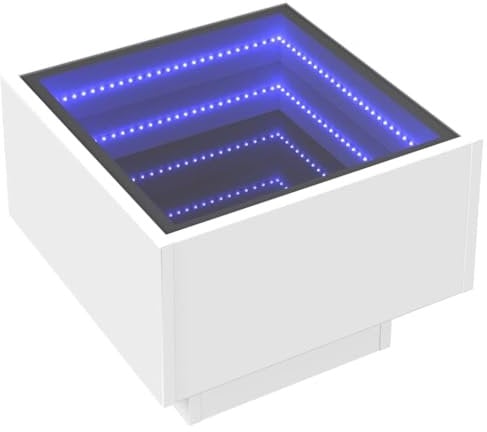 vidaXL Beistelltisch, Sofatisch mit LED Glasplatte, Couchtisch für Schlafzimmer Wohnzimmer, Nachttisch Teetisch, Weiß Holzwerkstoff