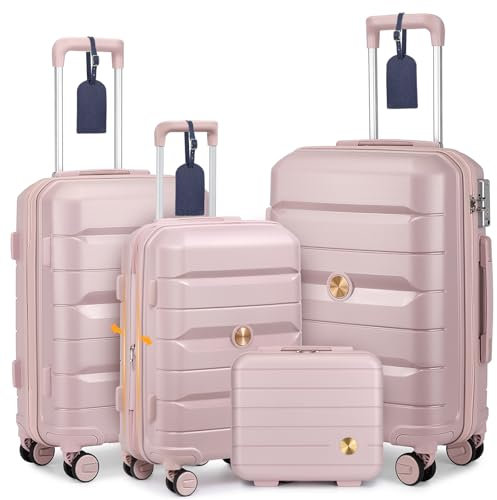 Sea choice Hartschalenkoffer Set 4 Teilig S/M/L/XL Rollkoffer Handgepäck 100% PP Reisekoffer mit 360°Doppel Zwillingsrollen & TSA Schloss(20 Erweiterbar)