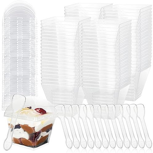 SENENQU 100 Pack 4oz Mini Dessert Cups, 120ml Plastic Dessert Cups with Lids & Spoons, Reusable Clear Dessert Bowls Cheesecake Pots for Dessert Pudding Mousse Party