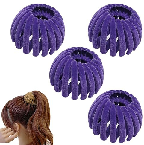 4Pcs Schwarzes Vogelnest Pferdeschwanz-Clip, Damen-Haar-Accessoires, Haar-Accessoires Samt einziehbaren Brötchen für Pferdeschwänze, Brötchen und Haar-Karten (Lila)