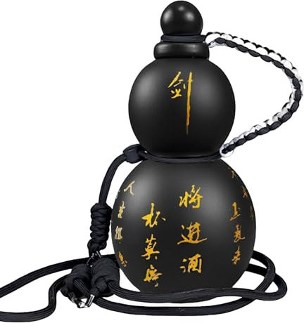 QuyiFa Botella de agua de calabaza, fanático del juego Black Myth God Ordained Mean Wukong, botella de agua transparente de estilo calabaza de inspiración retro china, termo reutilizable, (A negro)