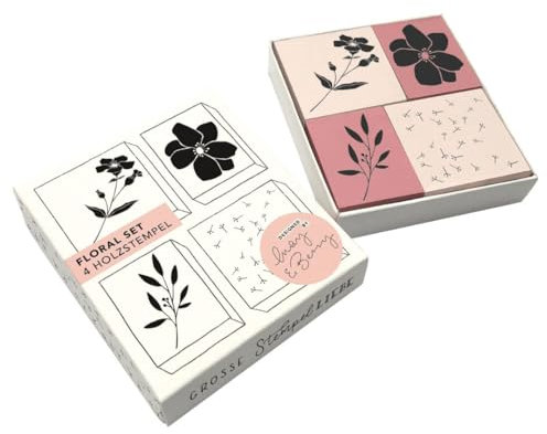 May and Berry Holzstempel Set - Floral, 4-teilig, unterschiedliche florale Abdrucke, hochwertige Holzstempel im Pastell-Design, Weiß