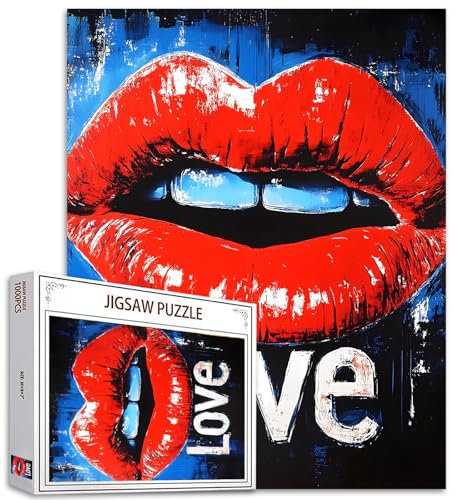 Tucocoo Lip Pop Art Jigsaw Puzzle 1000 Pieces Puzzles for Adults, Colorful Love Art Jigsaw Puzzles for Difficult Challenging Family Activity Educational Games DIY Crafts Puzzle for Home Decor Gifts