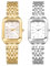JewelryWe Damenuhr Kleine Rechteckige Uhren: 2er Set Klassische Einfache Analog Quarz Armbanduhr Damen Metallarmband Geschäft Lässige Uhr mit Eckigem Balkenskala Zifferblatt, Gold Silber