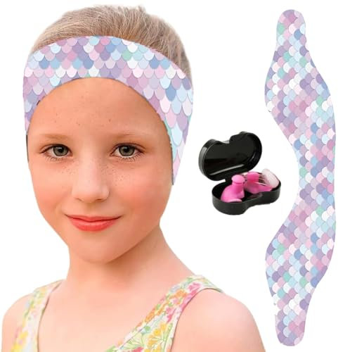 QEEUIFT Bandeau de Natation Enfant, Bouchon d'Oreille Piscine, Élaique Piscine Oreille Enfant, Neoprene Rose pour Natation et Sports Nautiques
